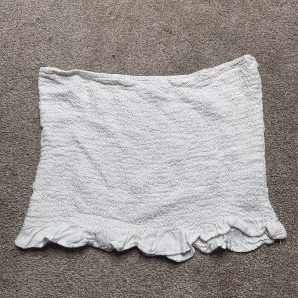 White Smocked Ruffle Hem Crop Top - Women's